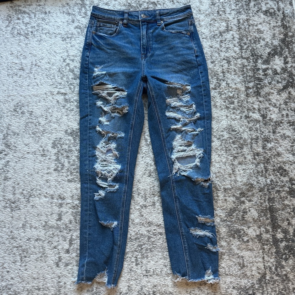 American Eagle Outfitters Blue Skinny Jeans with Distressed Details